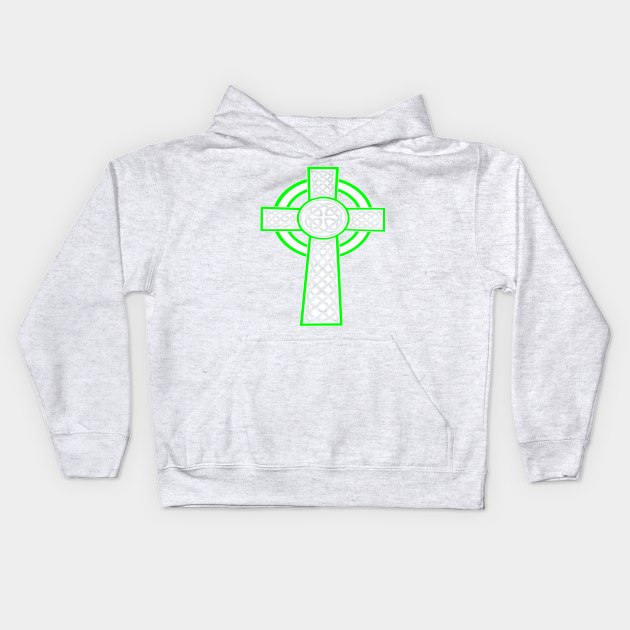 St Patrick's Day Celtic Cross White and Green Kids Hoodie by taiche